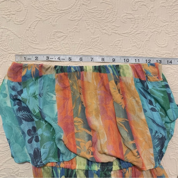 O'Neill Koia Multi Colored Tropical Strapless Off The Shoulder Midi Slit Dress - Picture 10 of 13